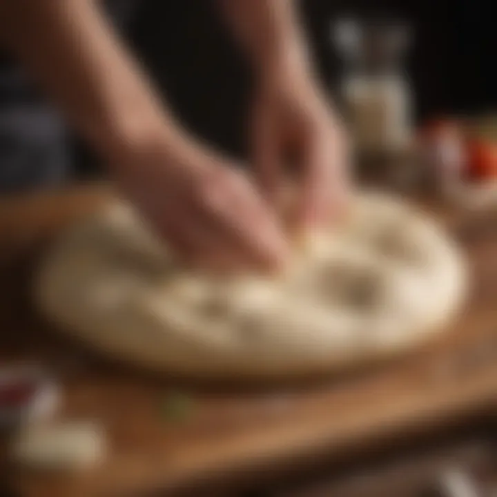 Artisan pizza dough resting on wooden board