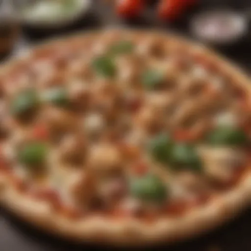 Fresh ingredients for chicken pizza including vegetables and spices