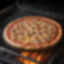 Pellet grill with frozen pizza on the grill grates