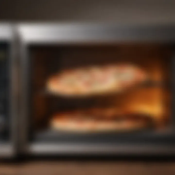 Microwave showcasing reheating process of pizza