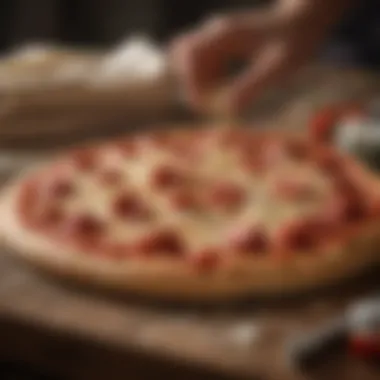 Freshly made pizza dough on a wooden surface