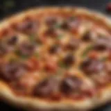 Close-up of a freshly made personal pizza topped with vibrant ingredients