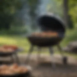 Charcoal grill set up for pizza grilling with glowing coals