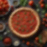 A vibrant spread of fresh tomatoes, herbs, and spices for pizza sauce.