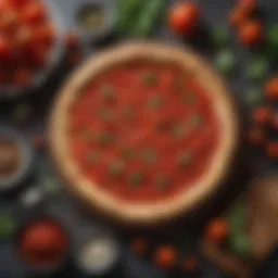 A vibrant spread of fresh tomatoes, herbs, and spices for pizza sauce.