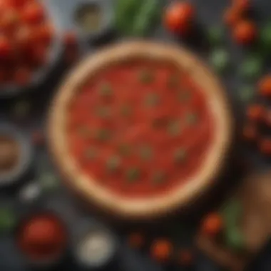 A vibrant spread of fresh tomatoes, herbs, and spices for pizza sauce.