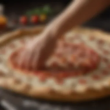 Precision in Dough Stretching Technique Pizza dough being stretched