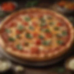 A beautifully baked pan pizza with a golden crust and vibrant toppings