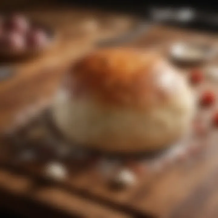 A well-kneaded pizza dough ball resting on a wooden surface.