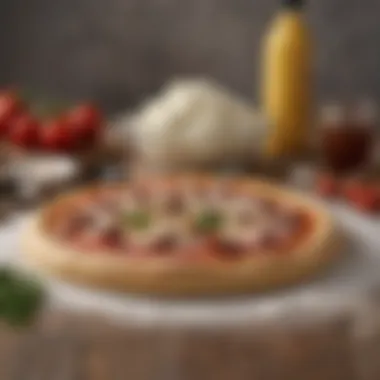 An array of high-quality ingredients for pizza dough including flour, yeast, and salt, artfully arranged.