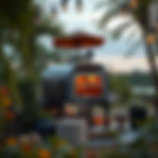 Elegant mobile outdoor pizza oven in a serene garden setting