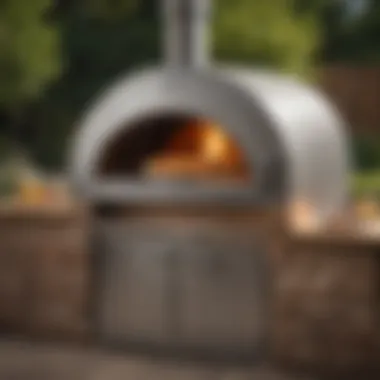 Modern outdoor pizza oven with stainless steel finish