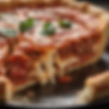Savoring a Delectable Deep-Dish Slice Close-up of mouthwatering deep-dish pizza slice