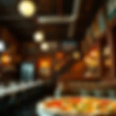 Historic Pizzeria Atmosphere A historic pizzeria's interior showcasing vintage decor and a bustling atmosphere.