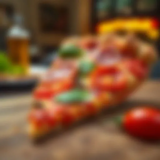 Iconic NYC Pizza Slice A vibrant New York City pizza slice with a crisp crust and fresh toppings.