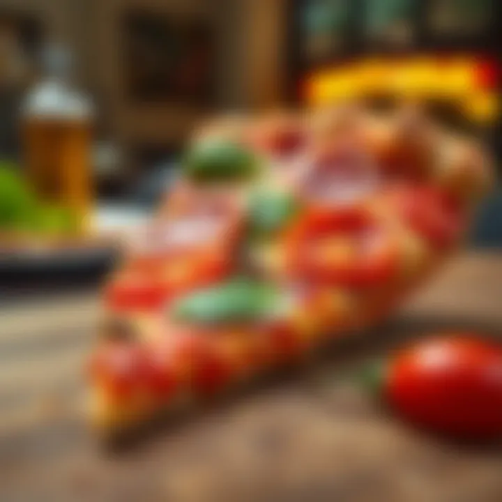 Iconic NYC Pizza Slice A vibrant New York City pizza slice with a crisp crust and fresh toppings.