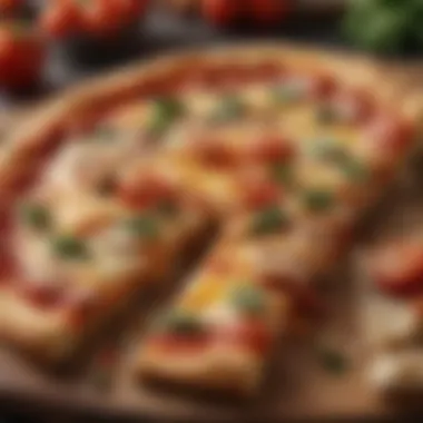 Close-up of a pizza slice showcasing melted cheese and fresh ingredients