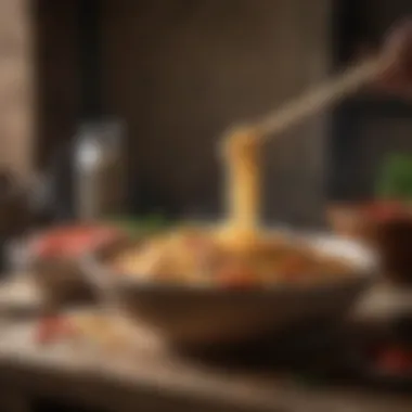 Traditional handmade noodles in a rustic setting