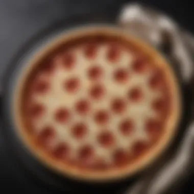 Baked pizza with a perfect crust on a pizza pan with holes