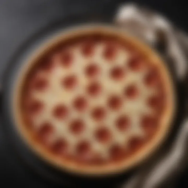 Baked pizza with a perfect crust on a pizza pan with holes