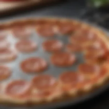 Close-up of a perforated pizza pan showcasing air circulation holes