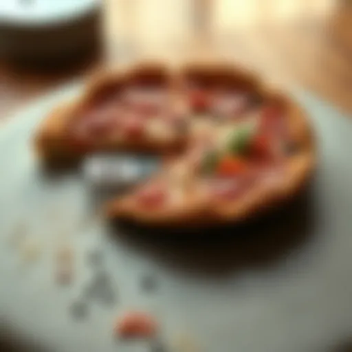 Aerial view of a classic Chicago deep-dish pizza with toppings
