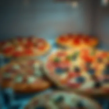 Assorted Frozen Pizzas Assorted frozen pizzas from popular Chicago pizzerias in a freezer