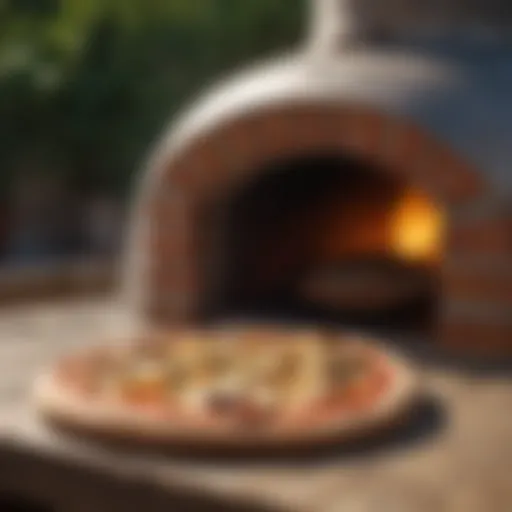 An outdoor pizza oven glowing with warmth, ready for use.