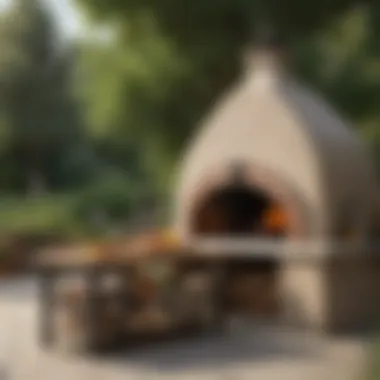 A well-organized outdoor kitchen featuring an elegant pizza oven stand.