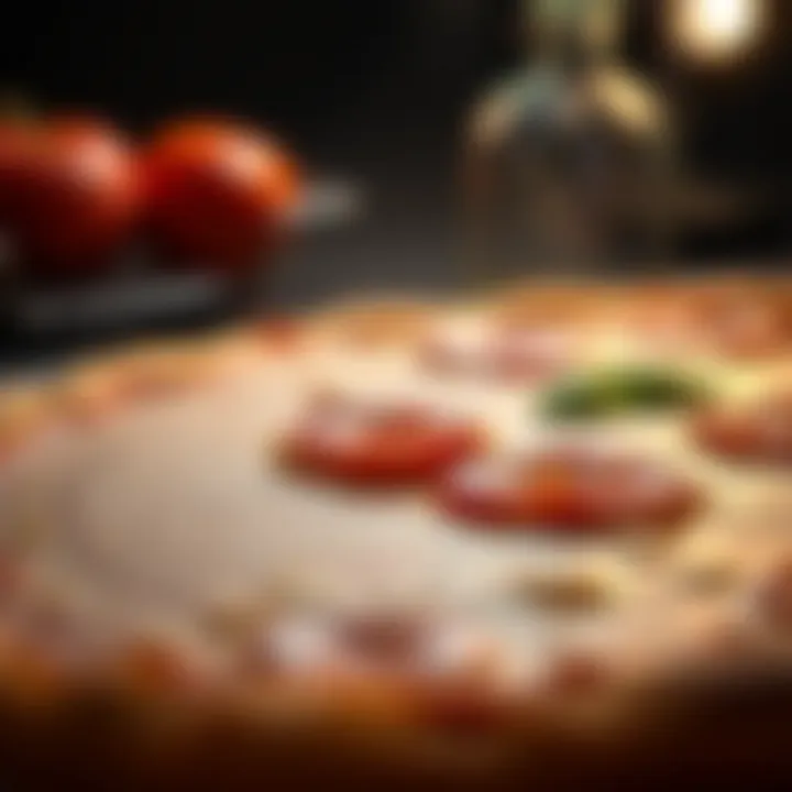 A close-up of a pizza stone with a perfectly baked pizza on top
