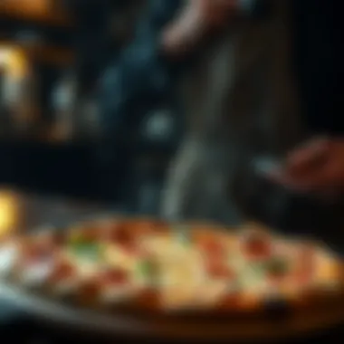 A beautifully crafted pizza with a crispy crust on a cooking stone