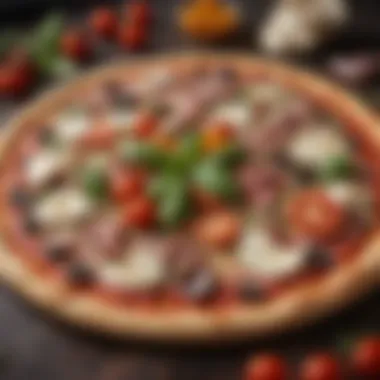 Fresh Ingredients for Paleo Pizza A vibrant display of fresh paleo pizza ingredients including vegetables and meats.