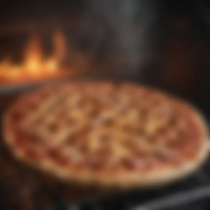 Close-up of a perfectly baked pizza in a camp chef oven
