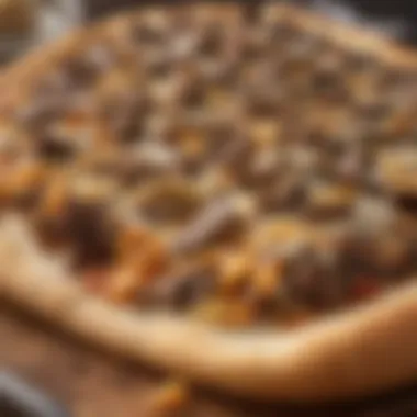 Irresistible Cheesesteak Delight Golden-brown pizza slice oozing with melted cheese and savory steak slices