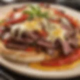 Savory shaved beef on a bed of melted cheese and sautéed peppers