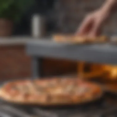 Close-up of pizza being cooked in the Ooni 16 outdoor pizza oven