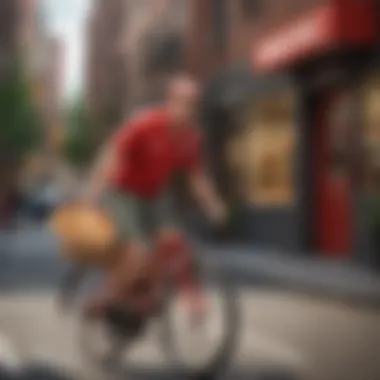 Pizza delivery person navigating urban streets