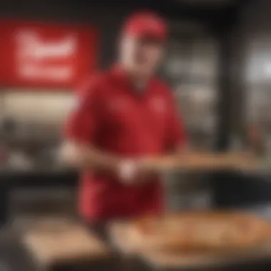 Seamless Delivery Service Pizza Hut delivery driver handing over order to customer