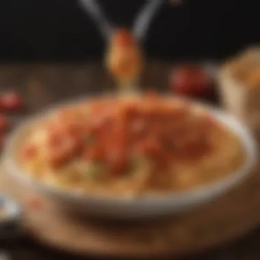 Indulge in Spaghetti Delight at Pizza Hut A vibrant bowl of Pizza Hut's spaghetti adorned with rich marinara sauce
