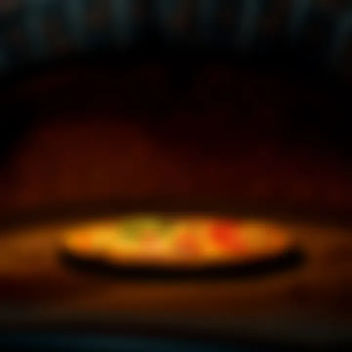 Detailed view of a pizza oven's interior showcasing cooking surface