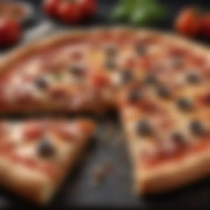 Close-up of a slice of pizza showcasing its fresh toppings.