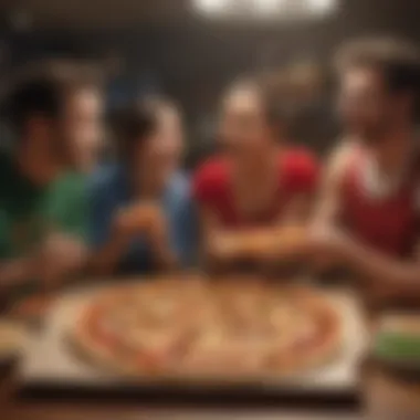 A group of friends enjoying the Pizza Party Box during a gathering.