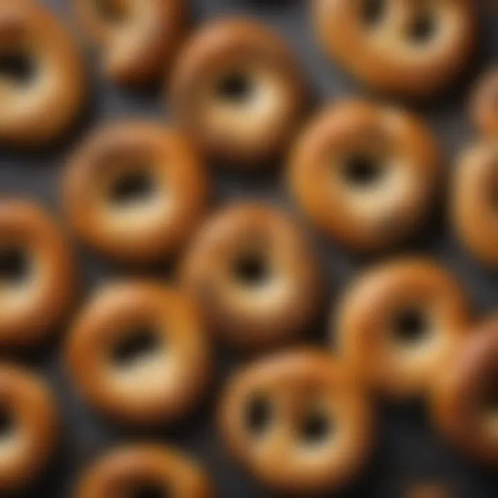 Close-up view of a variety of flavored soft pretzels topped with sesame and poppy seeds