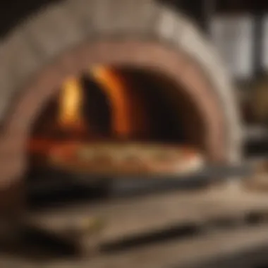 Artisanal pizza being cooked in a propane brick oven