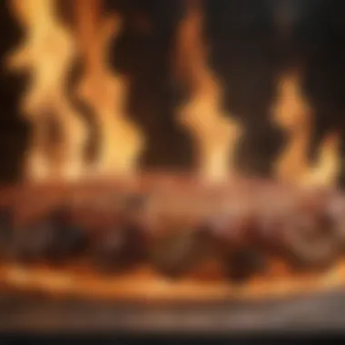 Close-up of flames dancing in a propane brick pizza oven