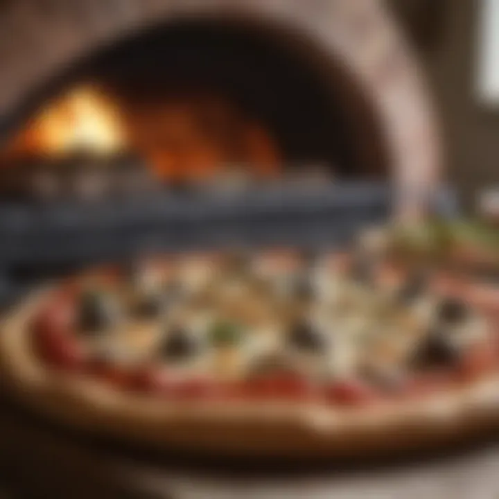 Fresh ingredients being placed on a pizza before baking in a propane brick oven