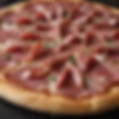 Artisanal Prosciutto Slices Savory Prosciutto slices on a Meat Lover's Pizza