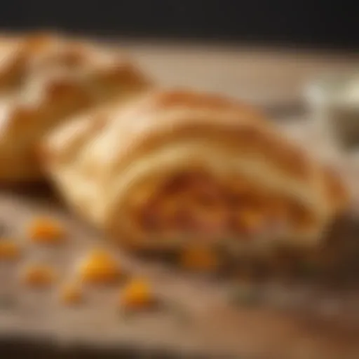 Golden puff pastry hot pocket with a flaky texture