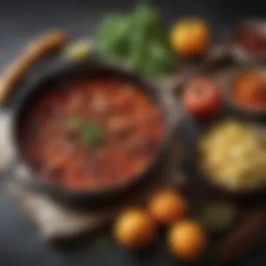 Vibrant Ingredients in Rachael Ray Cast Iron Pot Rachael Ray cast iron pot with vibrant ingredients ready for meal preparation