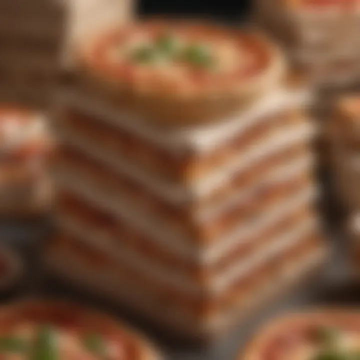 A stack of deep-dish pizza boxes ready for delivery, hinting at a delectable meal to come